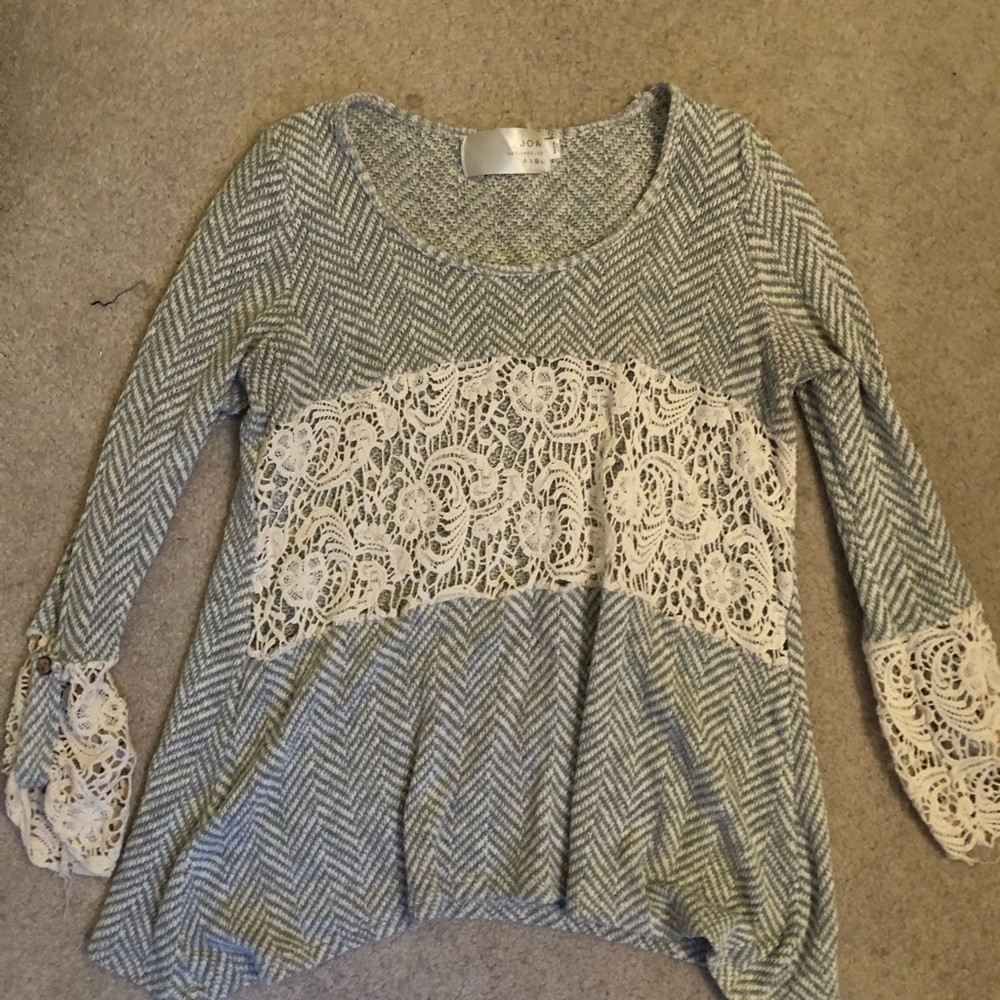 Long sleeve, white, gray, lace women’s top